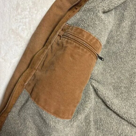 Carhartt Hooded Canvas Jacket Small Sherpa Lined Brown J141 Workwear Distressed - Picture 10 of 16